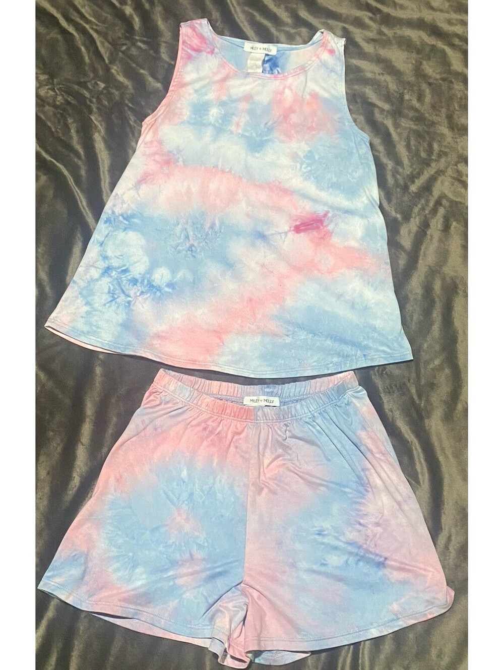 Miley + Molly Small Tie Dye Lounge Set Tank Top Shorts Pink Blue 2 Piece